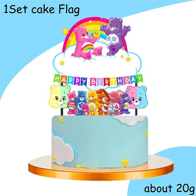 Care Bear Party Supplies Disposable Plate  Napkin Tablecloth Cake Topper Gifts Bag Kids for Birthday Party Decorations Set Gifts Good Vibrations