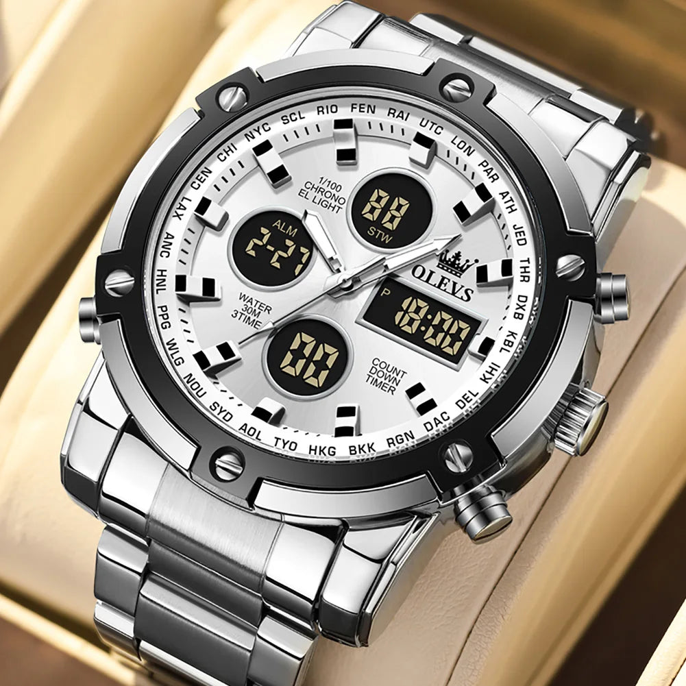 OLEVS Men's Watches Original Multifunctional Wlectronic Watch for Man Waterproof Luminous Alarm Clock Fashion Dress Good Vibrations