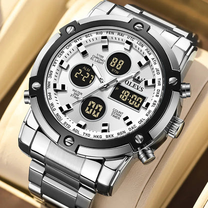 OLEVS Men's Watches Original Multifunctional Wlectronic Watch for Man Waterproof Luminous Alarm Clock Fashion Dress Good Vibrations