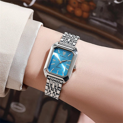 Luxury Ladies Fashion Quartz Watch Simple Scale Square Quality Gold Plated Women Watches Business Stainless Steel Folding Clock Good Vibrations