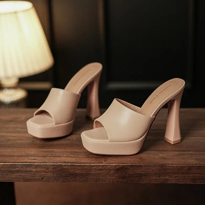 High heeled shoes for women 2026 new Korean version fashionable versatile half drag sandals for women Good Vibrations