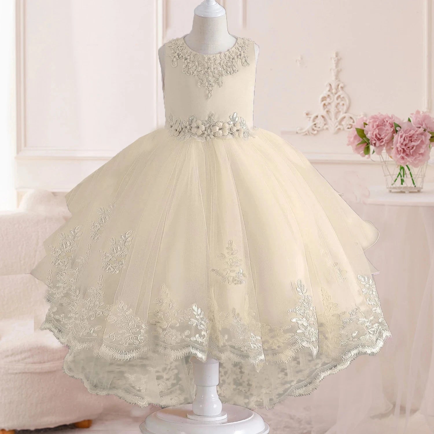 Little Girls Lace Embroidered Flower Girl Dress Birthday Party Pageant Hi-Lo Gown AT122 Good Vibrations