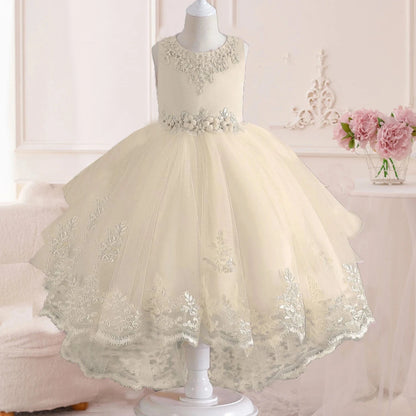 Little Girls Lace Embroidered Flower Girl Dress Birthday Party Pageant Hi-Lo Gown AT122 Good Vibrations