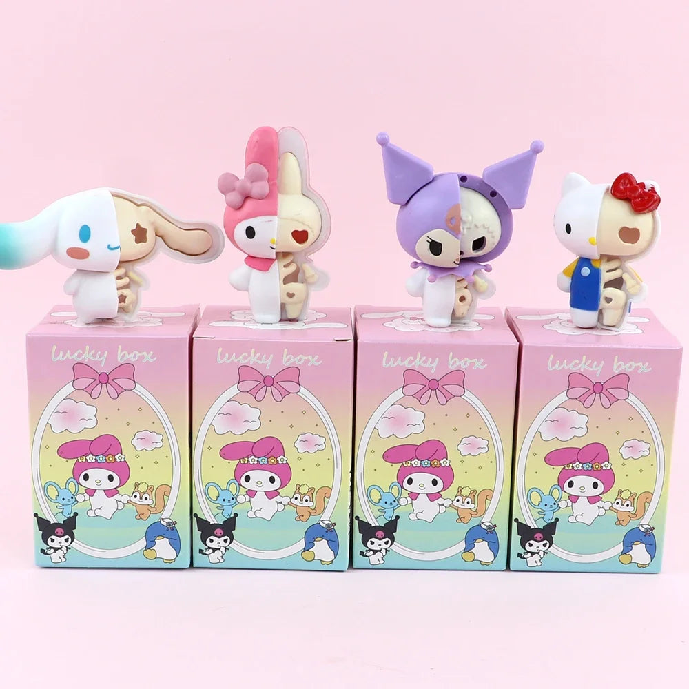 Sanrio Half skeleton Blind Box HelloKitty Kuromi Melody Cartoon Character Figures Dolls Cinnamoroll Cute Model Collection Toy Good Vibrations