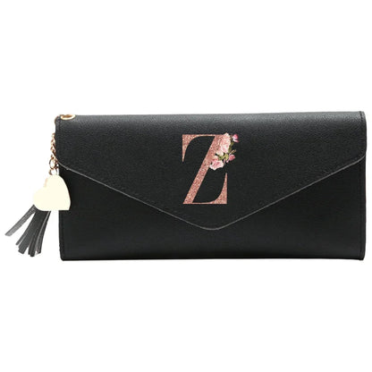 Wallet Black Small Leather Coin Purse Rfid Blocking Wallet Rose Gold Pattern Mini Purse with ID Window for Women Good Vibrations