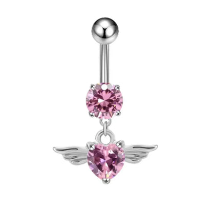Fashion Pink Crystal Crown Belly Button Rings Stainless Steel Long Pendant Butterfly Heart Navel Piercing for Women Jewelry Good Vibrations Adult Super Store