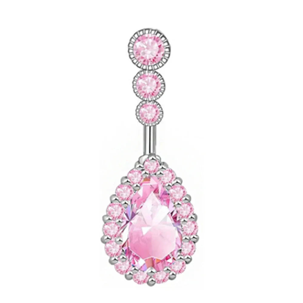 Fashion Pink Crystal Crown Belly Button Rings Stainless Steel Long Pendant Butterfly Heart Navel Piercing for Women Jewelry Good Vibrations Adult Super Store