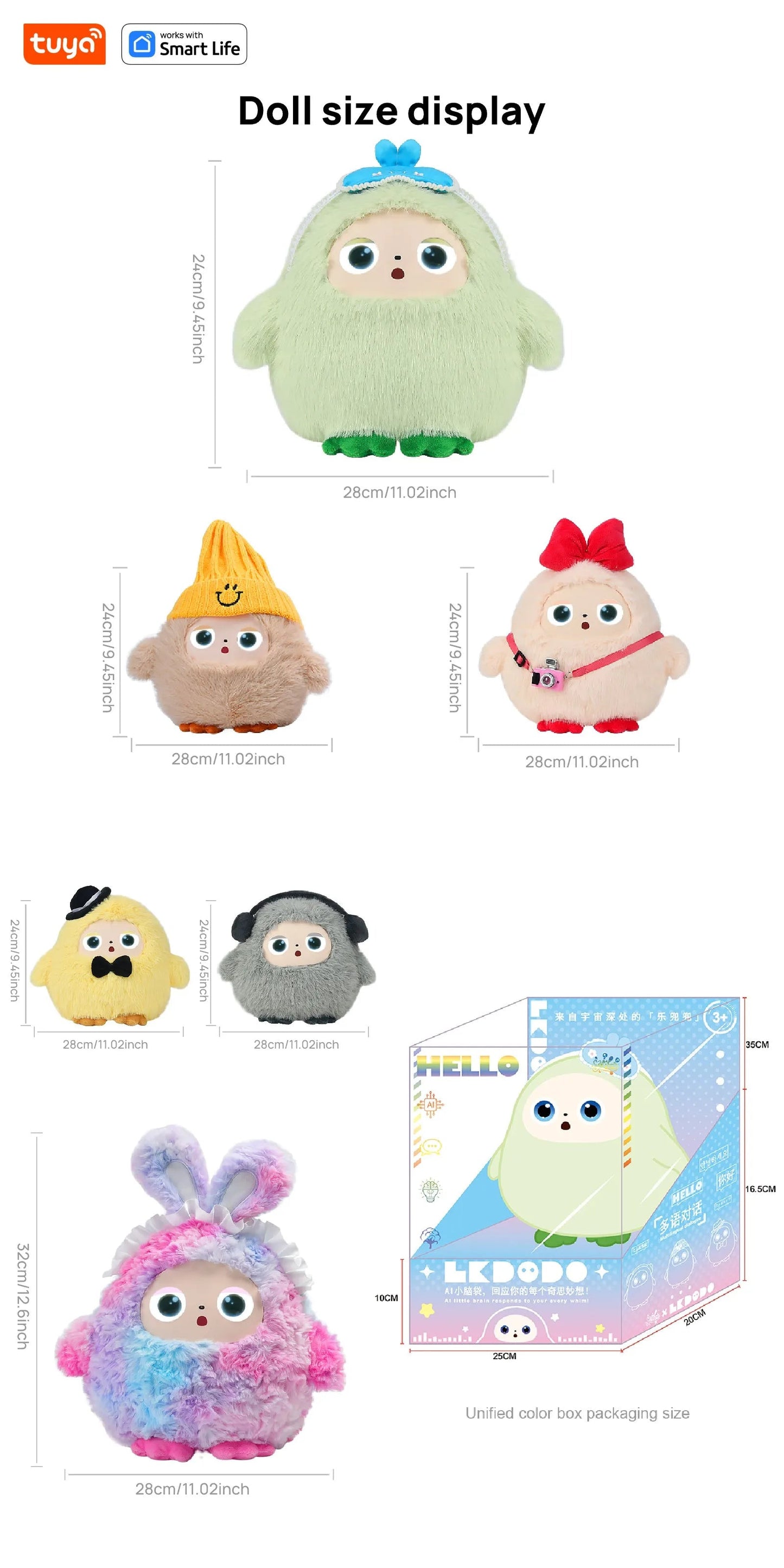 Tuya AI Plush Toy w/Smart Voice & LED Eyes,Interactive Companion for Kids/Adults,Gift-Ready Rechargeable E-Pet open up fun life Good Vibrations