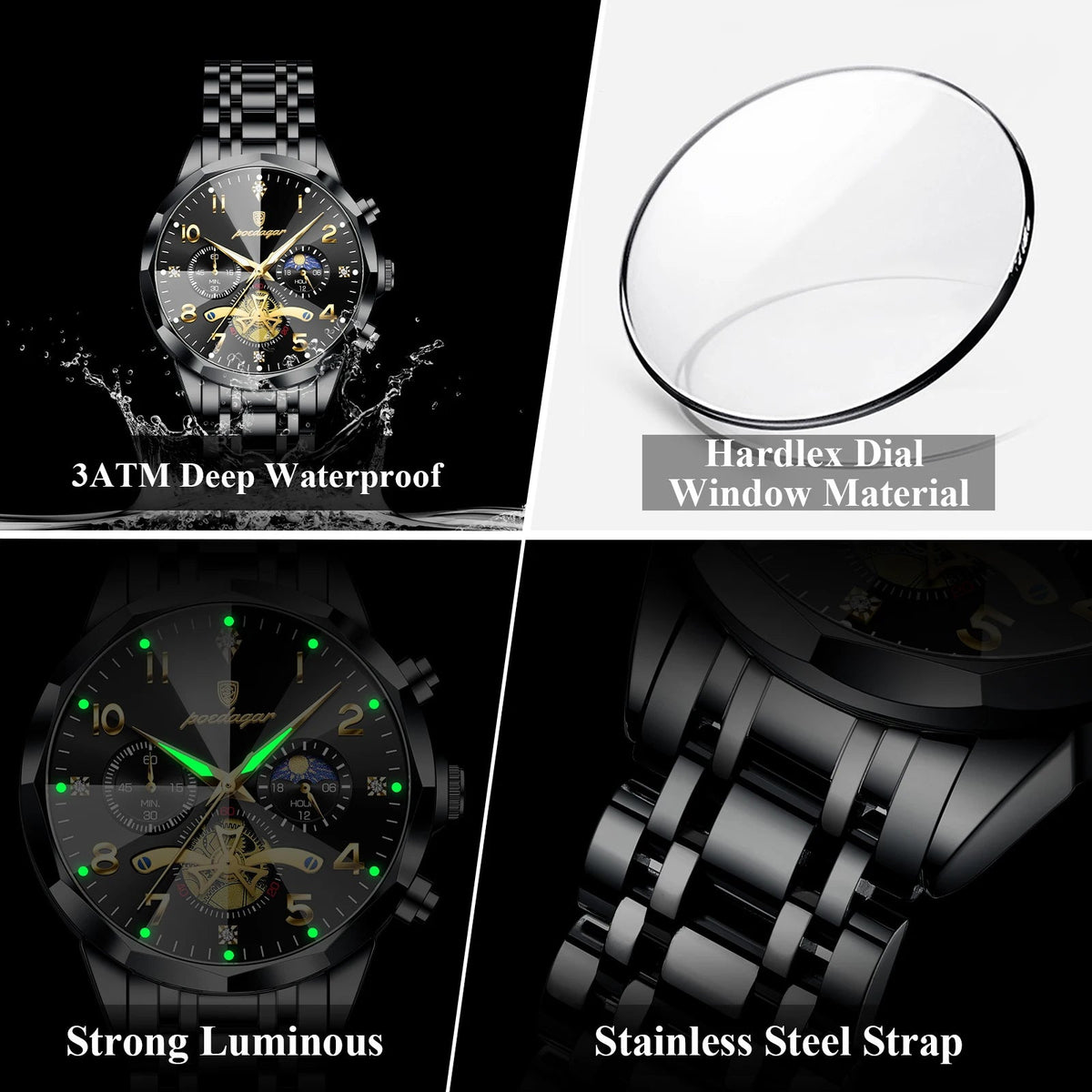 POEDAGAR Luxury High Quality Man Wristwatch Chronograph Stainless Steel Quartz Men's Watches Waterproof Luminous Men Clock Reloj Good Vibrations