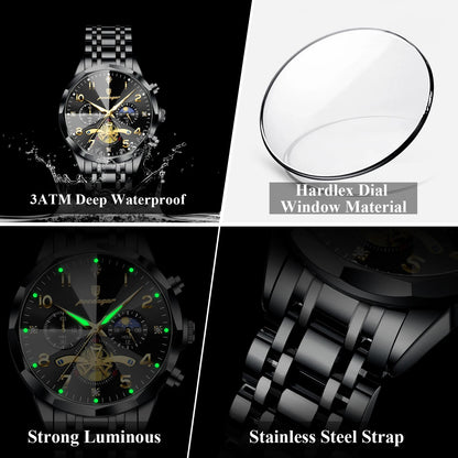 POEDAGAR Luxury High Quality Man Wristwatch Chronograph Stainless Steel Quartz Men's Watches Waterproof Luminous Men Clock Reloj Good Vibrations