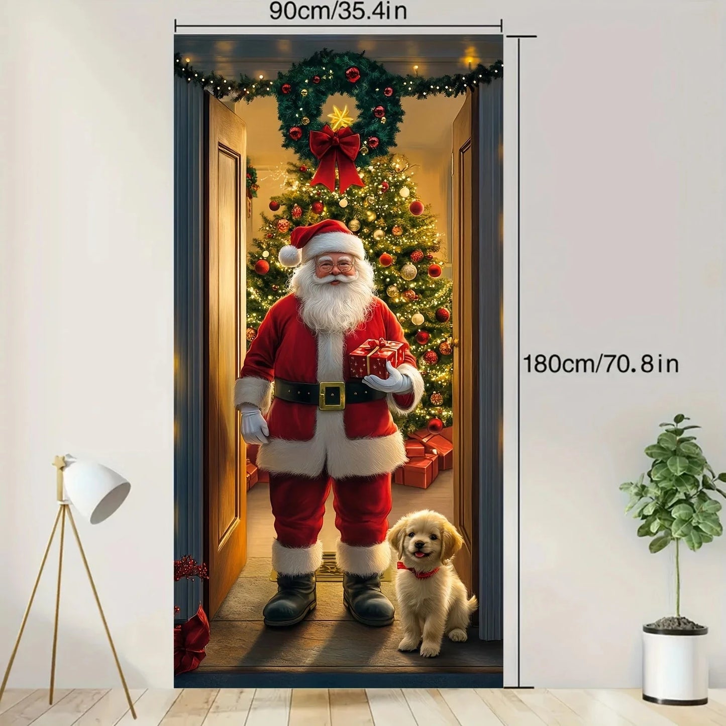 Christmas Tree Door Cover and Santa Claus  Festive Holiday Decoration, Winter themed photography Versatile Hanging for Entrance Good Vibrations
