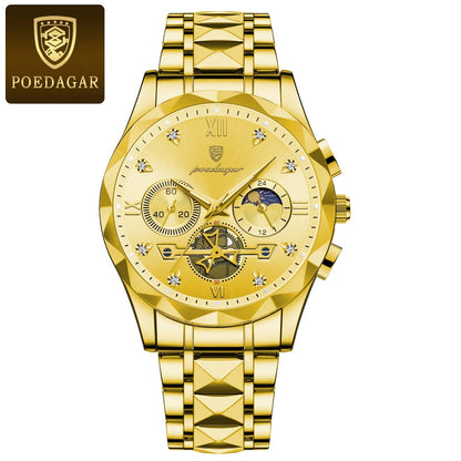 POEDAGAR Luxury Man Wristwatch Chronograph Waterproof Luminous Men Watch Stainless Steel High Quality Sport Men's Quartz Watches Good Vibrations