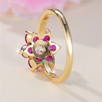 Charm Cherry Flower Rings For Women Rose Red Stone Cocktail Ring Wedding Bands Antique Gold Color CZ Engagement Party Jewelry Good Vibrations