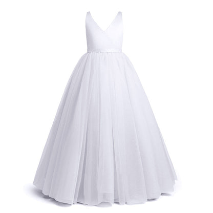 Girl Long White Bridesmaid Dresses For Wedding Prom Gown Big Bow Girls Party Dress Kids First Communiom Formal Evening Vestidos Good Vibrations