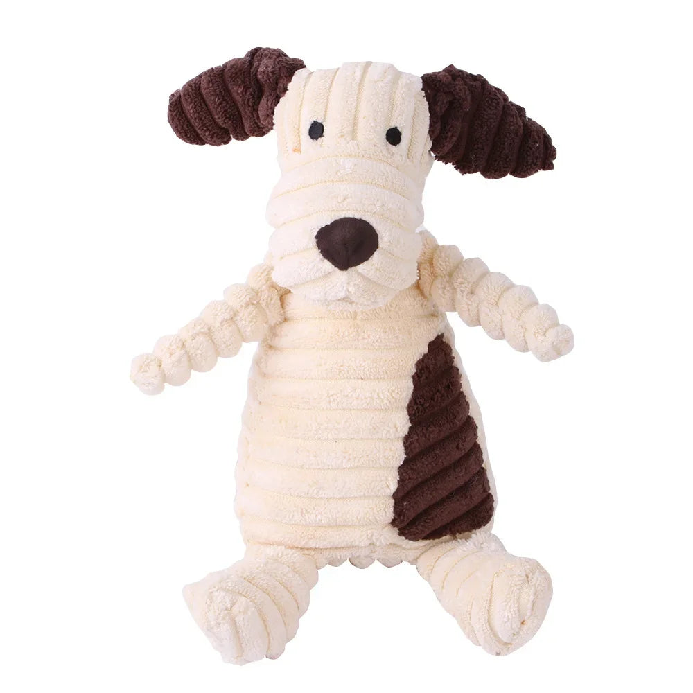 Plush Dog Toy Animals Shape Bite Resistant Squeaky Toys Corduroy Dog Toys for Small Large Dogs Puppy Pets Training Accessories Good Vibrations