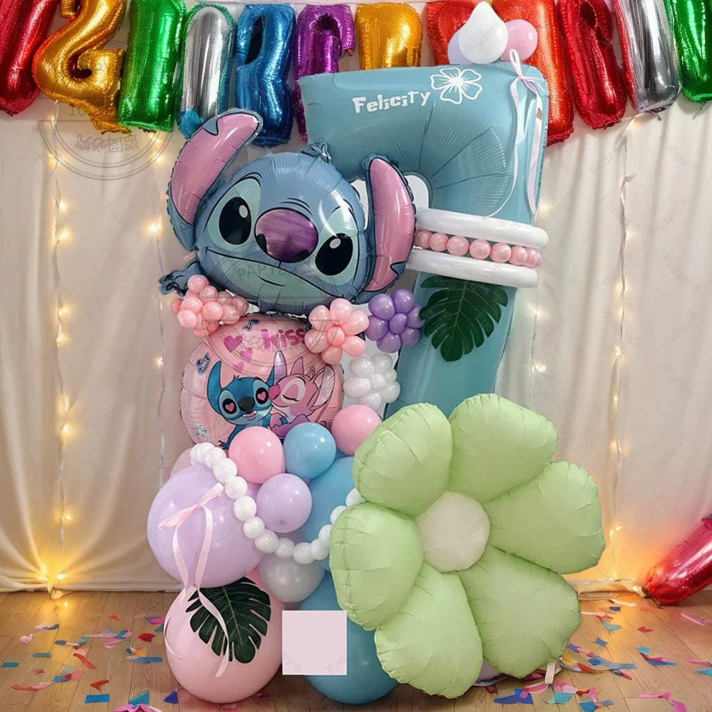 1set Stitch Birthday Party Decorations 40inch Blue Number Foil Balloon Children's Birthday Background Boys Girls Toys Gifts Good Vibrations