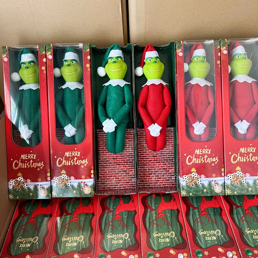 Christmas Gift Box Set Green Grinch Elf Doll Ornament Hanging Decor for Holiday Good Vibrations