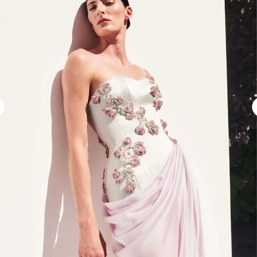 Customized Prom Dresses High quality Fashion Retro Jersey Applique Pleat Ruched Straight Long Dresses Simple Good Vibrations