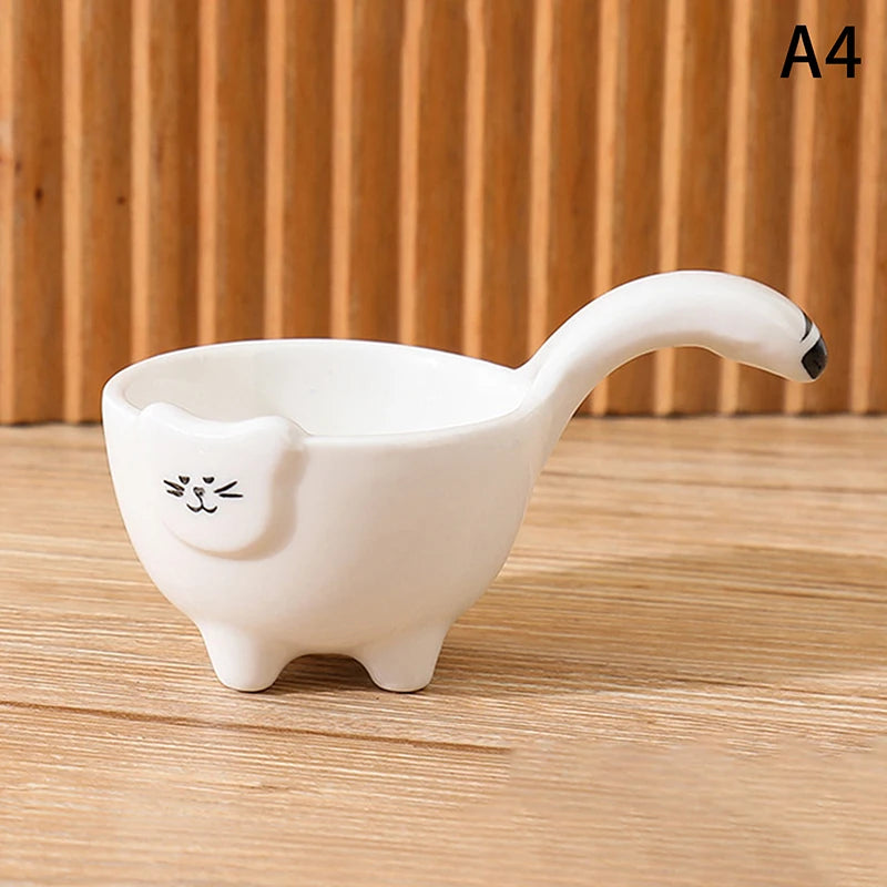Ceramic Dipping Plate With Handle Sauce Plate Cartoon Rabbit Cat Seasoning Plate Sushi Dipping Bowl Snack Plate Kitchen Supplies Good Vibrations