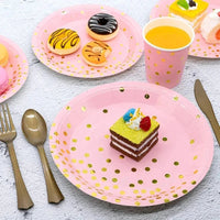 Pink Party Decoation Gold Supplies Paper Tablecloth Disposable Dinnerware Plate Napkin Cup for Christmas Birthday Party Wedding Good Vibrations
