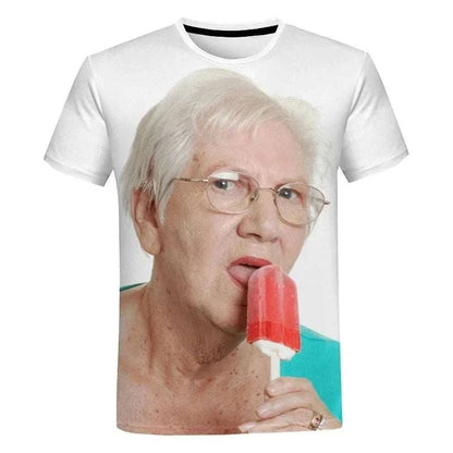 Humorous T-shirt Granny Licking Popsicles - Fashion Style