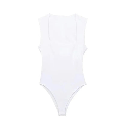 MUJER 2025 Black Woman Body Square Neck Sleeveless Bodysuit Women Blue White Sexy Tight Bodysuit Lingerie Bodycon Summer Tops Good Vibrations