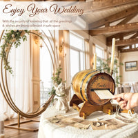 OurWarm Wooden wedding card box with base, brown whiskey barrel gift card box, suitable for graduation ceremony, baby shower Good Vibrations