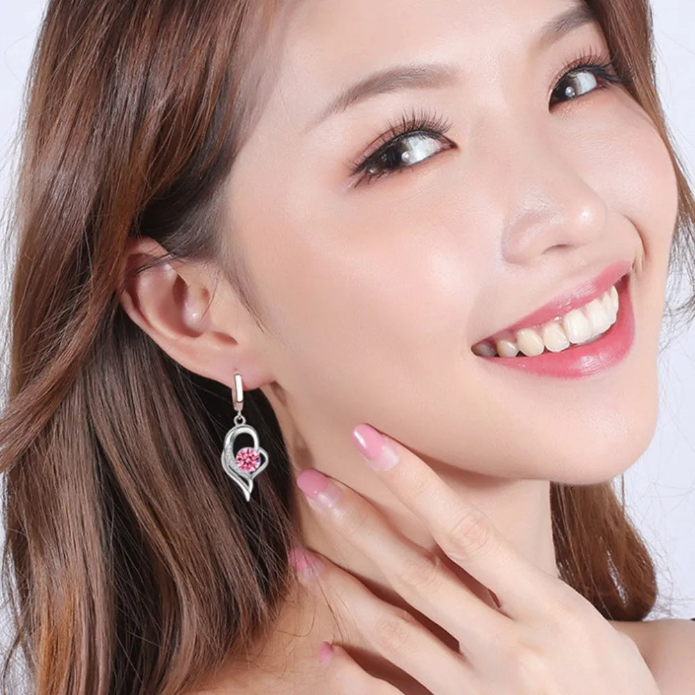 925 Sterling Silver New Woman Fashion Jewelry High Quality Blue Pink White Purple Crystal Zircon Hot Selling Earrings Good Vibrations