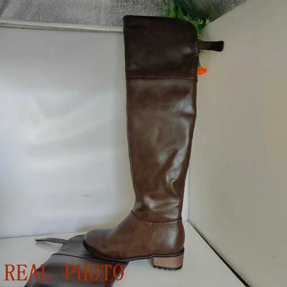 REAVE CAT Women leather boots Over The Knee Boots heels long boots black Lady shoes high quality Good Vibrations