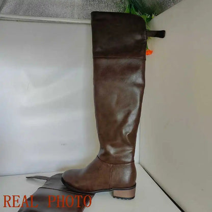 REAVE CAT Women leather boots Over The Knee Boots heels long boots black Lady shoes high quality Good Vibrations