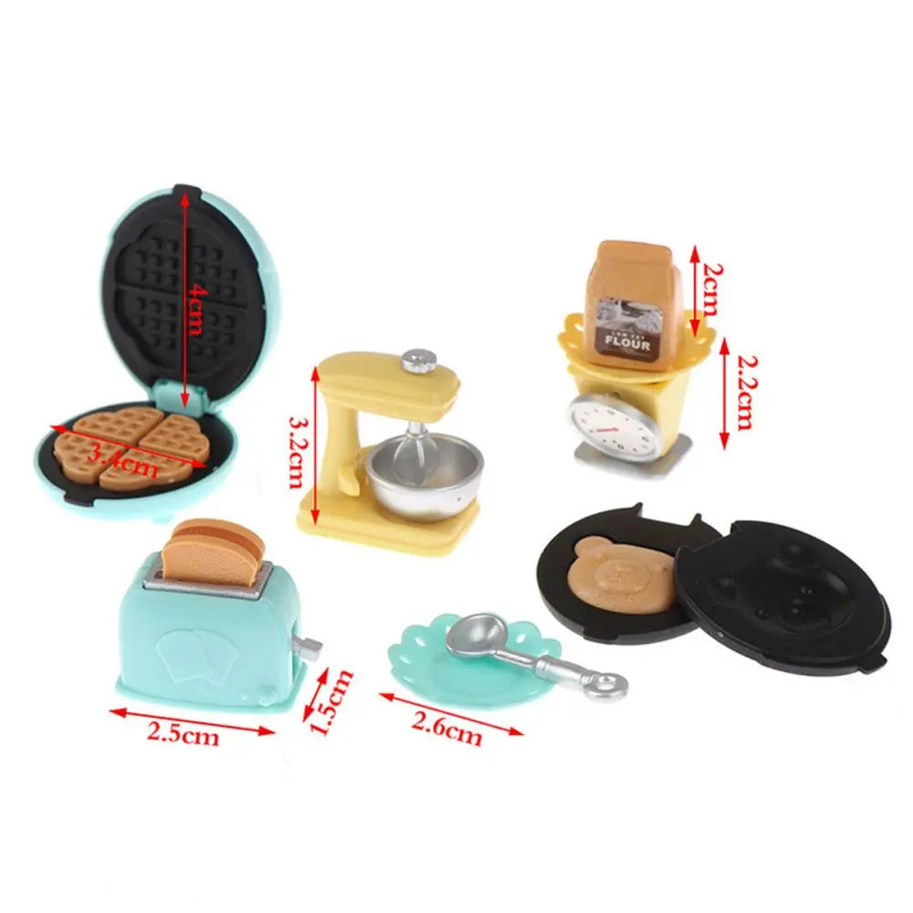 1/12 Dollhouse DIY Bear Biscuits Miniature Furniture Toaster Oven Mixer Electronic Scale Model Set Kitchen Toy For Girl Gift Good Vibrations