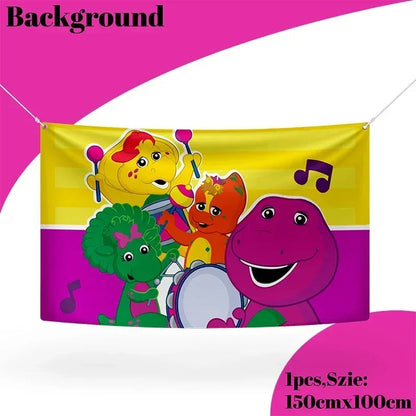 Barney Theme Birthday Party Decorations Cake Topper Birthday CUP Napkin PLATE Straw Swirls Stickers KidsParty Supplies Decor Good Vibrations