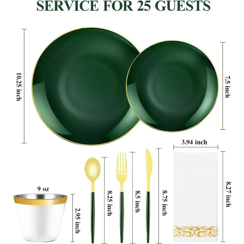 175 Pieces Green Gold Plastic  St. Patrick's Day, Include 5 Dinnerware Set, Green and Gold Disposable Plates for Party, Good Vibrations