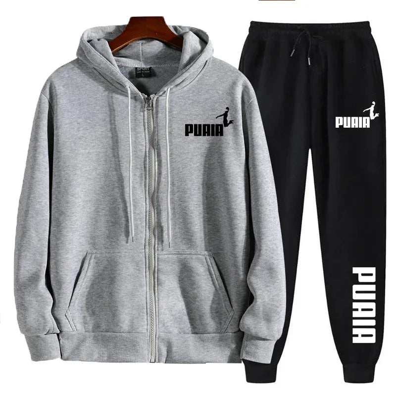 2025 new men's sportswear trend printed hooded sweatshirt pants 2piece set casual zipper jacket set daily clothing autumn winter Good Vibrations