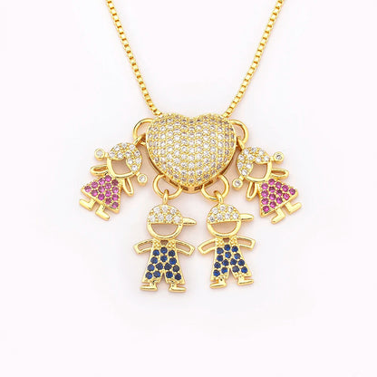 Nidin Fashion Hot Family Member Pendant Necklace Micro-Studded Zircon Love Heart Boy Girl Parent-Child Jewelry Mother's Day Gift Good Vibrations