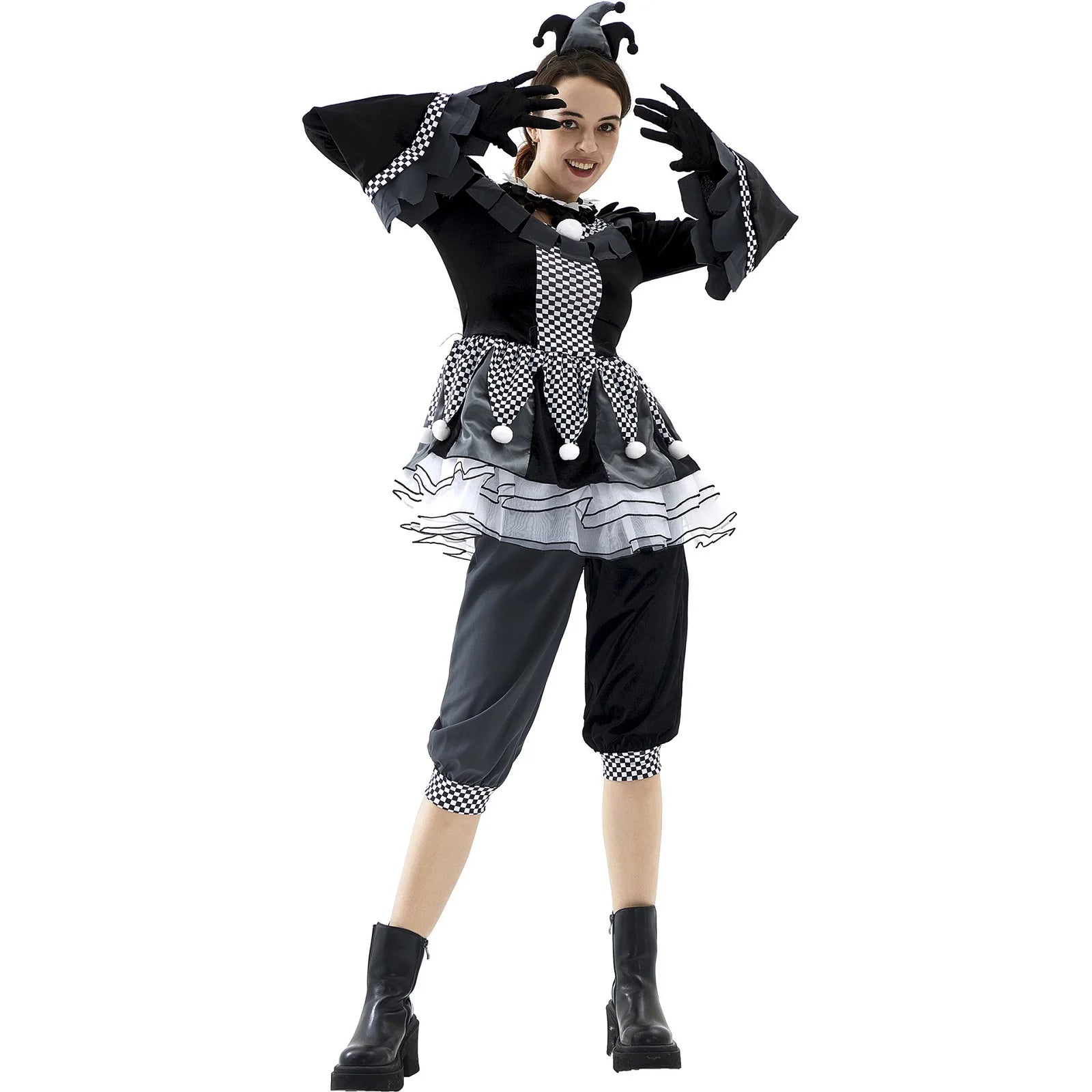 Halloween Women Horrifying Clown Monster Ghost Cosplay Costume Ugly Criminal Murderer Circus Clown Fancy Dress for Girls Good Vibrations