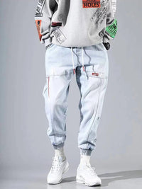 S-5XL Baggy Denim Pants for Men Autumn/winter Trendy Loose Cargo Jeans Casual Korean Slim Legged Male Hip-Hop Capri Pants Blue Good Vibrations