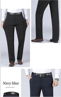 Suit Pants Men Business Casual Trousers Formal Dress Straight Pants Elastic Black Navy Blue Male Clothing Good Vibrations