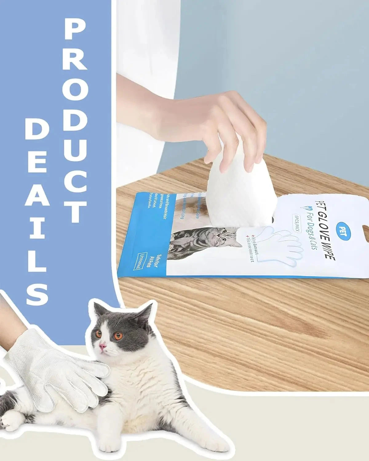 Cleaning Wipes Gloves for Dog and Cat,Pet Bathing Wipes Cleaning & Deodorizing,Dog Wipes for Body Paws Butt Daily Care,Cat Groom Good Vibrations