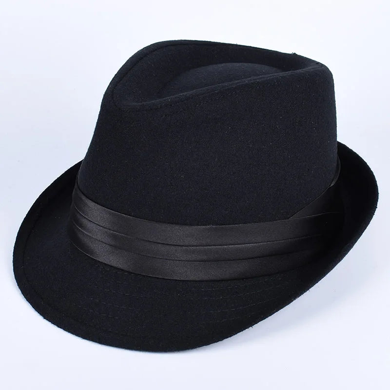 Classic Fedora Men's Hats 2025 Casual Short Sleeve Trilby Top Hat French England Elegant Ribbon Jazz Cap Fedoras Black Felt Hat Good Vibrations