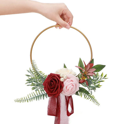 YeeNanee Wedding Gold Hoop Bouquet for Bridesmaids Floral Rose Eucalytpus Metal Ring Wreath Bridal Shower Ceremony Decoration Good Vibrations