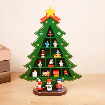 1PC Wooden Christmas Tree Creative Scene Layout Ornaments 3D Red Xmas Table Desktop Decoration Christmas Supplies Good Vibrations