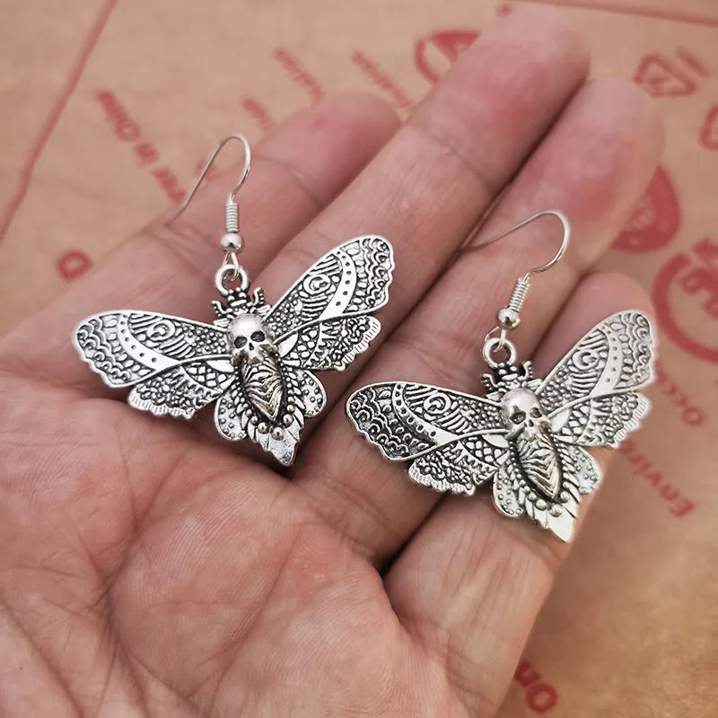 Vintage Fashion Death Moth Dangle Drop Earrings for Women Trendy Halloween Jewelry Christmas Gifts Good Vibrations