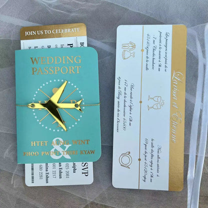 30/55pcs Sage Green Invitation, Custom Paper Passport Tickets Invite Cards With Acrylic Plane, Travel Wedding Theme Template Good Vibrations