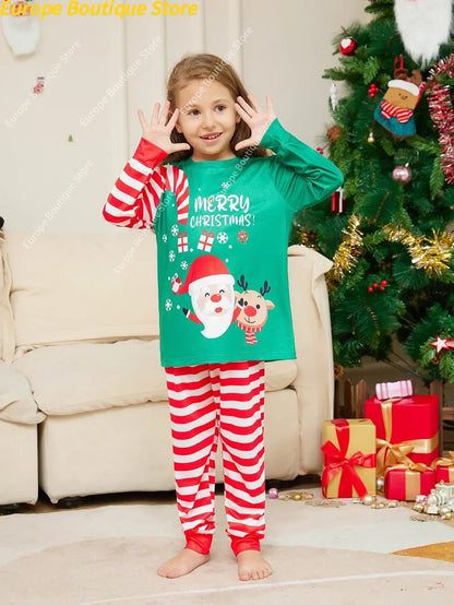 2026 Happy New Year's Clothes Gift Cartoon Family Cute Christmas Pajamas Set Mother Father Kids Matching Outfits Xmas Look Pjs Good Vibrations