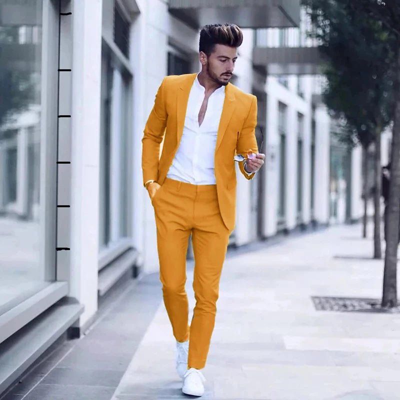 Casual Business Men Suits for Wedding 2 Pieces Suits Man Groom Tuxedos Slim Fit Peak Lapel Terno Masculino Costume Homme Good Vibrations