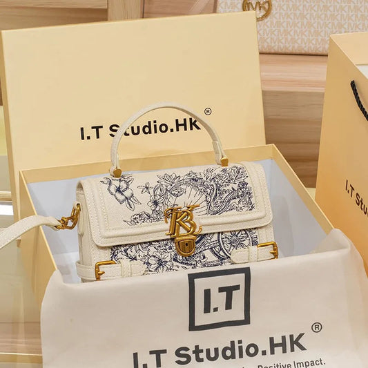 Women's handbag, handbag, women's 2024 new high-end texture summer designer single shoulder crossbody embroidered square bag Good Vibrations