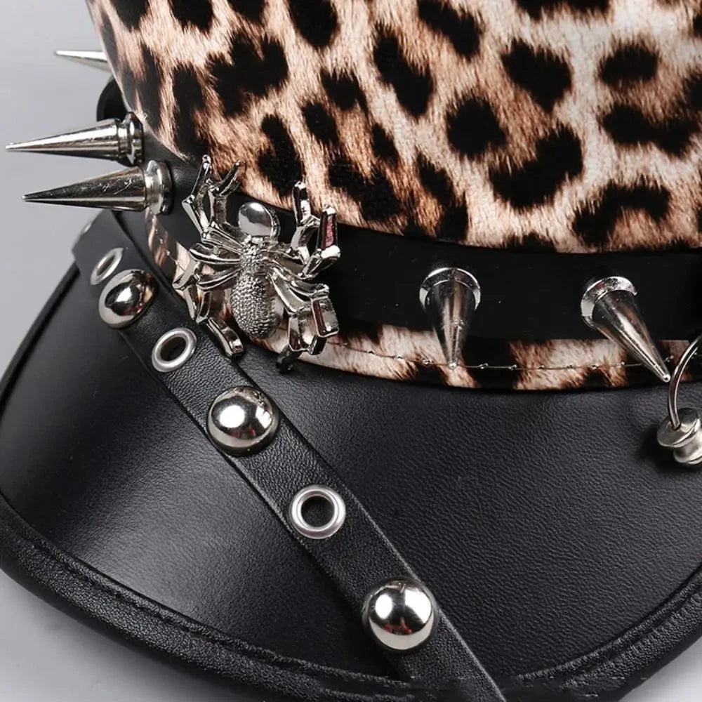 Retro Hip-hop Rivet Leopard Hat Harajuku Punk Y2k Beret Hat Gothic Silver Flat Top Cap for Girls Good Vibrations