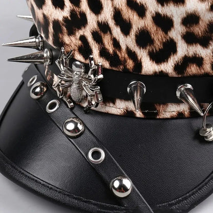 Retro Hip-hop Rivet Leopard Hat Harajuku Punk Y2k Beret Hat Gothic Silver Flat Top Cap for Girls Good Vibrations