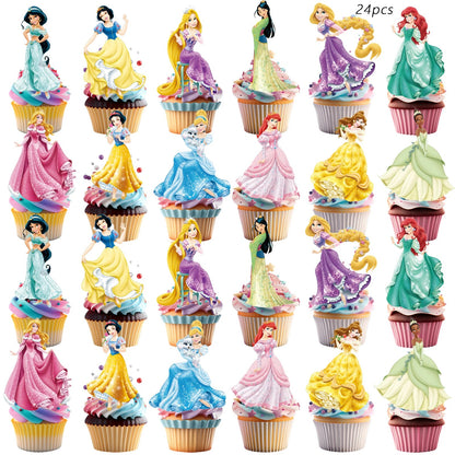 25pcs Princess Cake Topper、Cupcake Toppers, Princess Birthday Decorations，Princess Theme Party Supplies, Princess Birthday Decor Good Vibrations